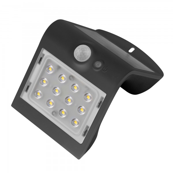 Aplique led solar negro con sensor 2w