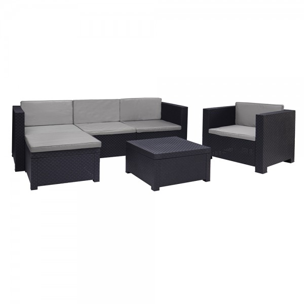 Conjunto jardín manhattan grafito 3 piezas antracita + cojines